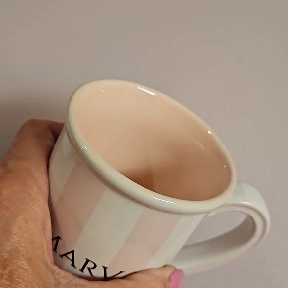 MARY KAY pink and white striped mug, gold logo ceramic mug promotional EUC - Picture 7 of 7